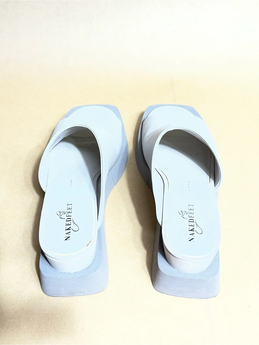 Naked Feet White Slide Platform Clogs with Gray Sole - Picture 2 of 4